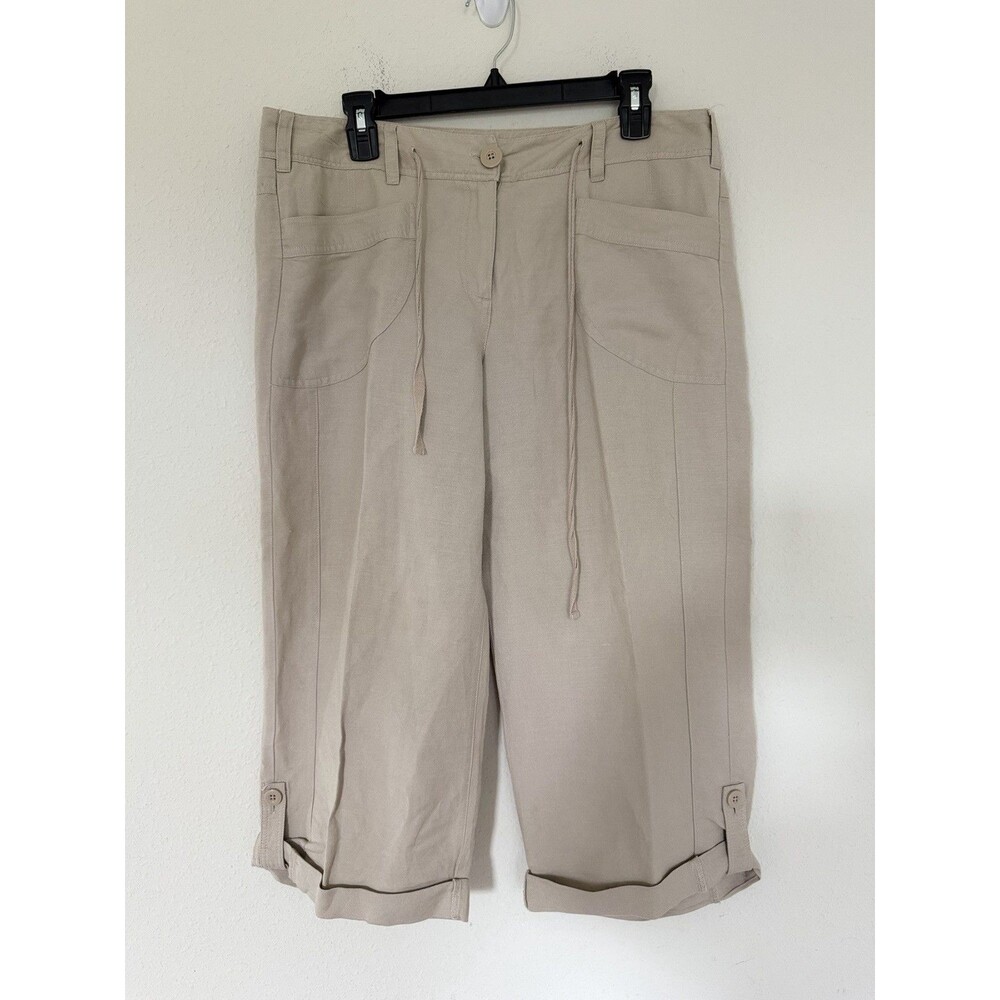 Sandro Paris Linen Utility Capri Pants Size 12 Cargo Drawstring Coastal Luxury